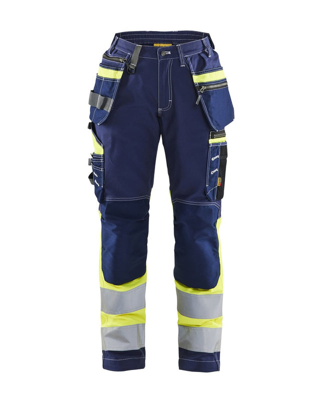 Blåkläder 7196 Dames High Vis werkbroek met stretch en gereedschapszakken katoen - Marine/High Vis Geel