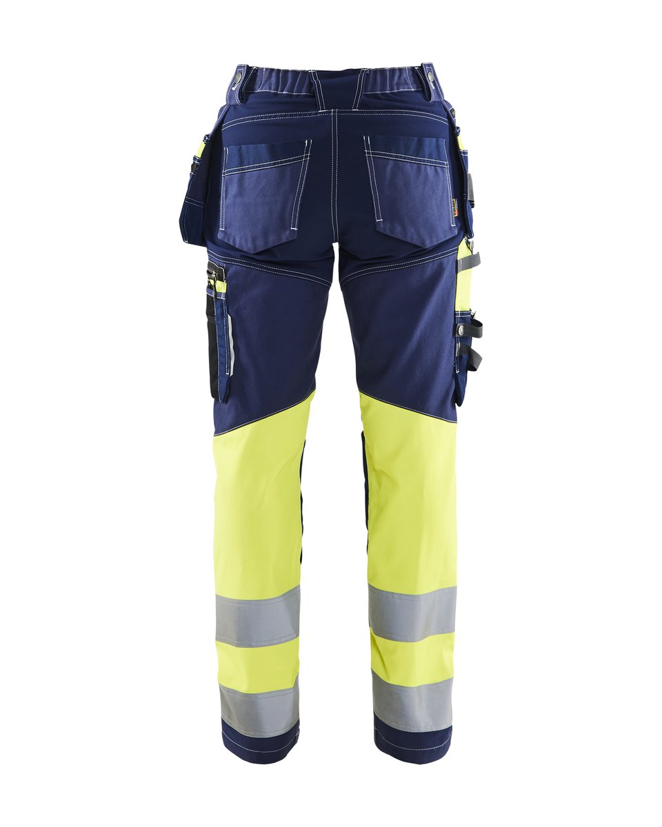 Blåkläder 7196 Dames High Vis werkbroek met stretch en gereedschapszakken katoen - Marine/High Vis Geel