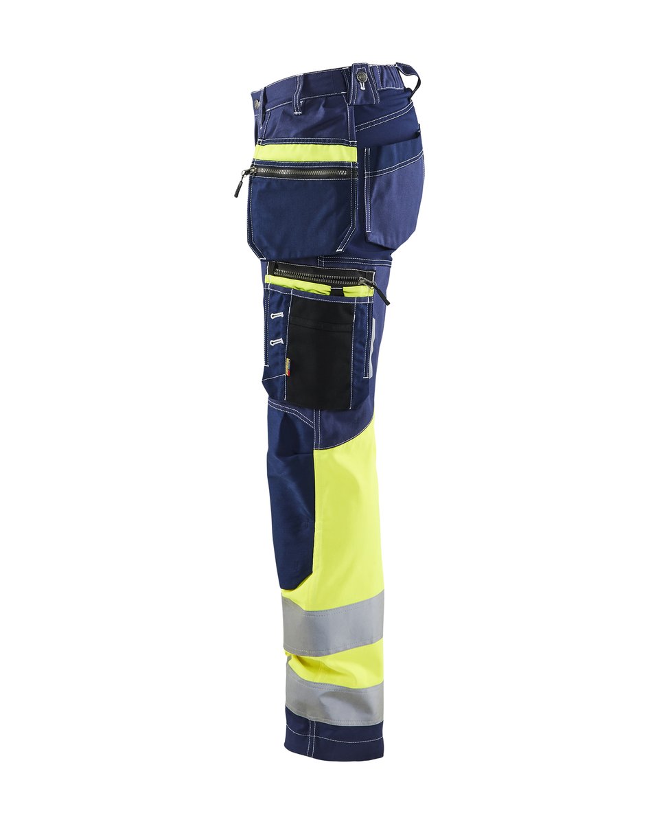 Blåkläder 7196 Dames High Vis werkbroek met stretch en gereedschapszakken katoen - Marine/High Vis Geel