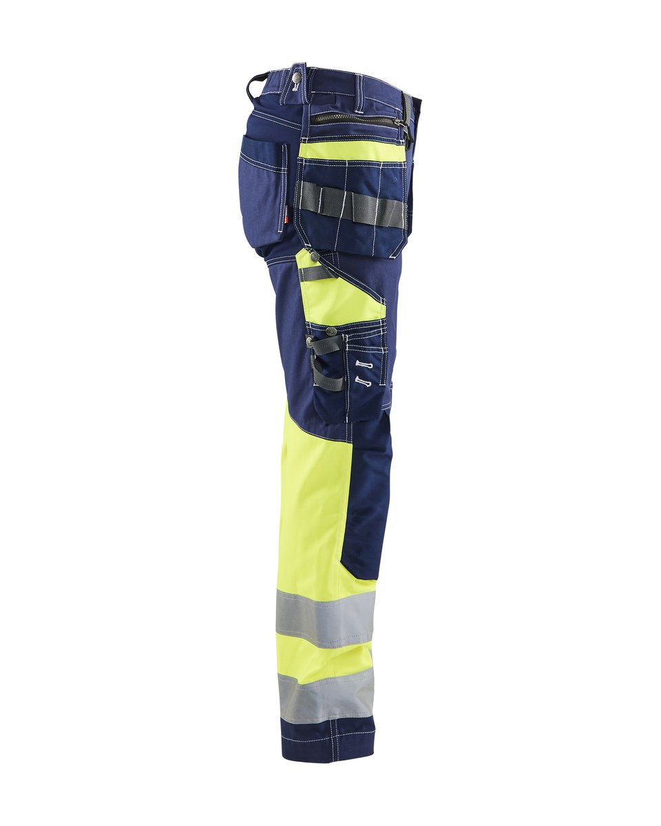 Blåkläder 7196 Dames High Vis werkbroek met stretch en gereedschapszakken katoen - Marine/High Vis Geel