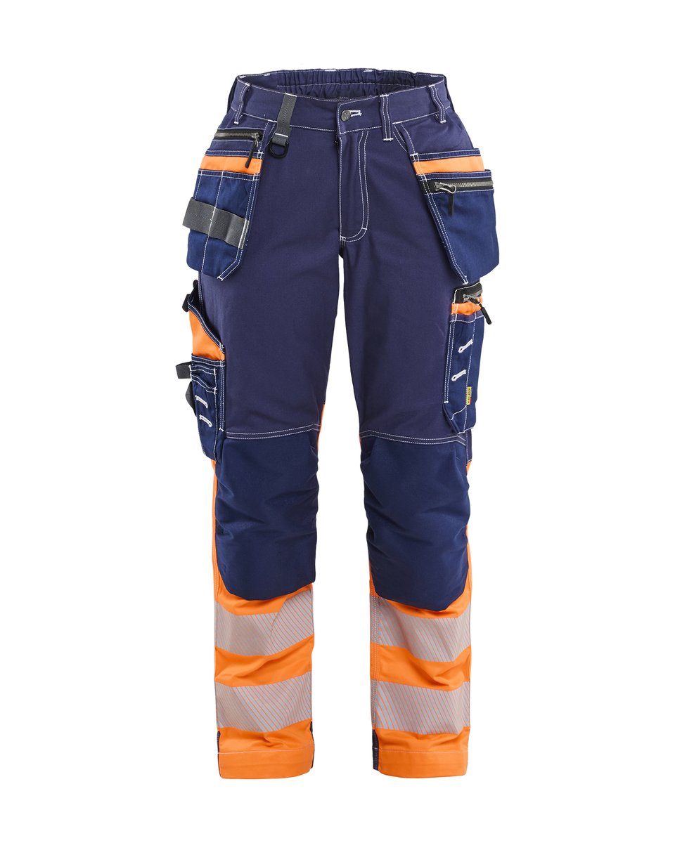 Blåkläder 7196 Dames High Vis werkbroek met stretch en gereedschapszakken katoen - Marineblauw/Oranje
