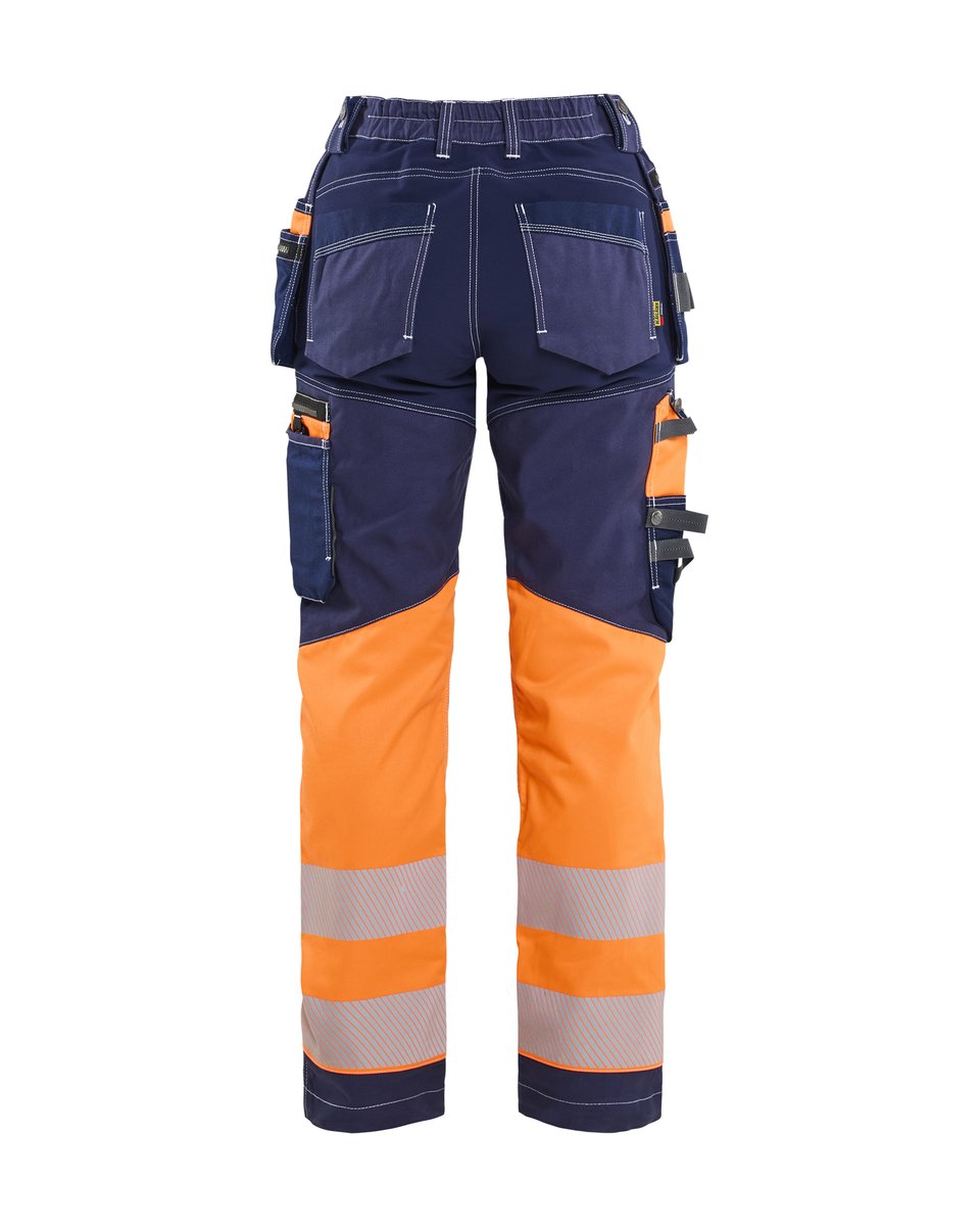 Blåkläder 7196 Dames High Vis werkbroek met stretch en gereedschapszakken katoen - Marineblauw/Oranje