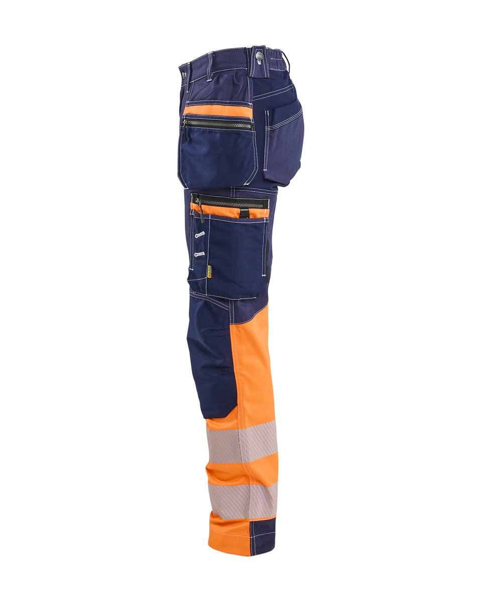 Blåkläder 7196 Dames High Vis werkbroek met stretch en gereedschapszakken katoen - Marineblauw/Oranje