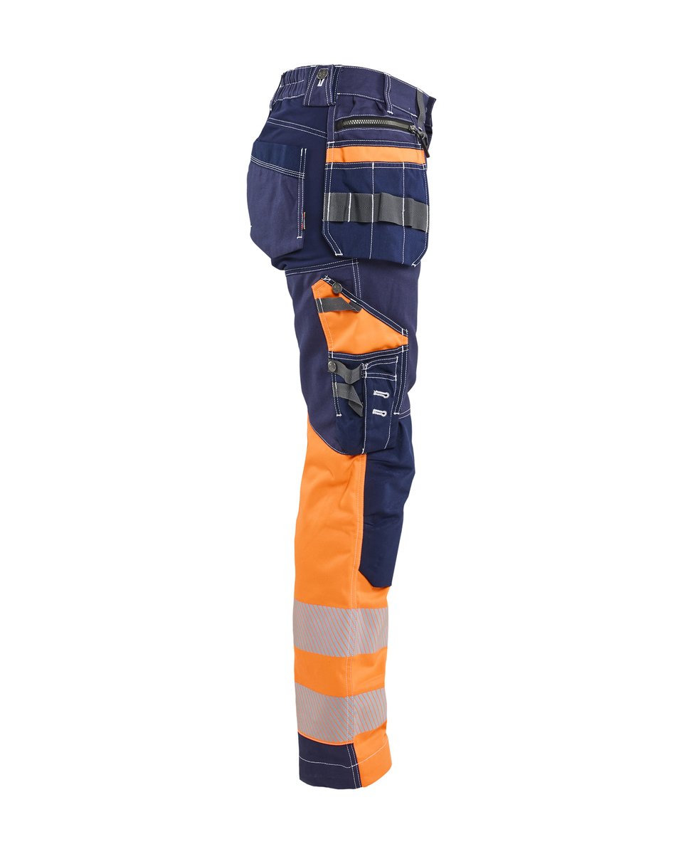 Blåkläder 7196 Dames High Vis werkbroek met stretch en gereedschapszakken katoen - Marineblauw/Oranje