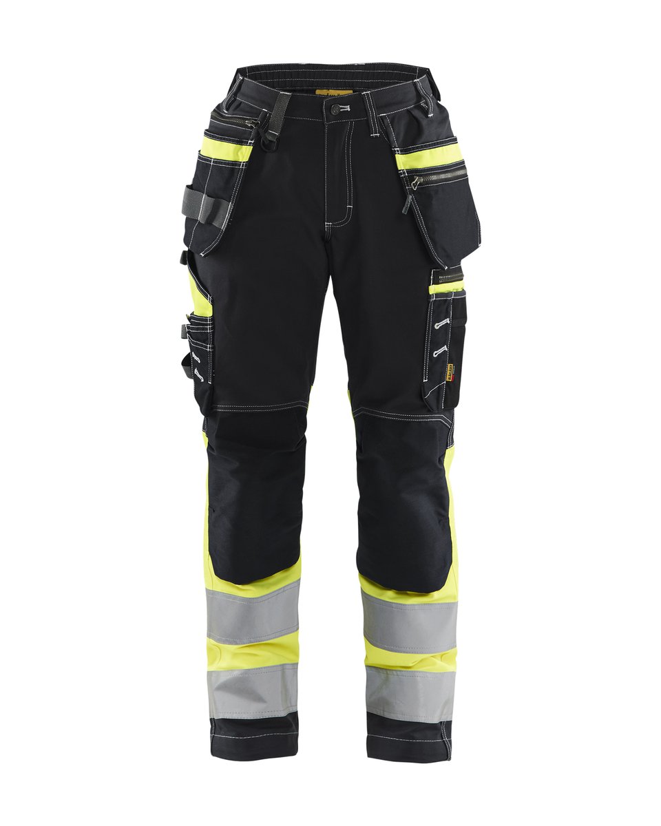 Blåkläder 7196 Dames High Vis werkbroek met stretch en gereedschapszakken katoen - Zwart/High Vis Geel