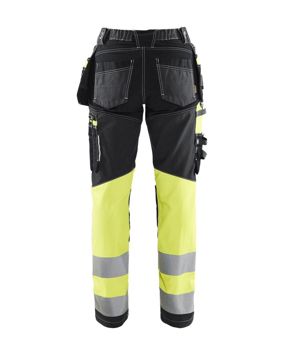 Blåkläder 7196 Dames High Vis werkbroek met stretch en gereedschapszakken katoen - Zwart/High Vis Geel