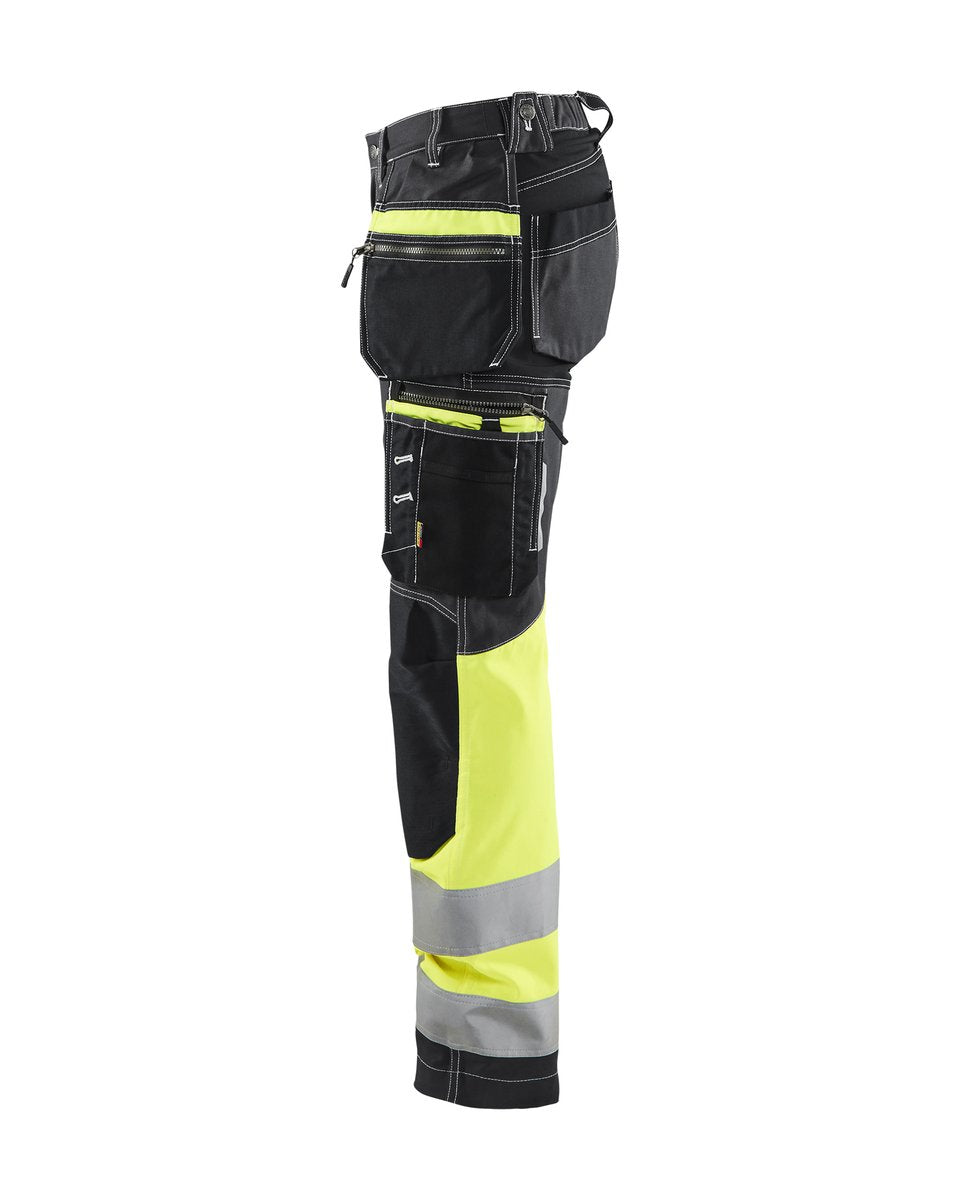 Blåkläder 7196 Dames High Vis werkbroek met stretch en gereedschapszakken katoen - Zwart/High Vis Geel