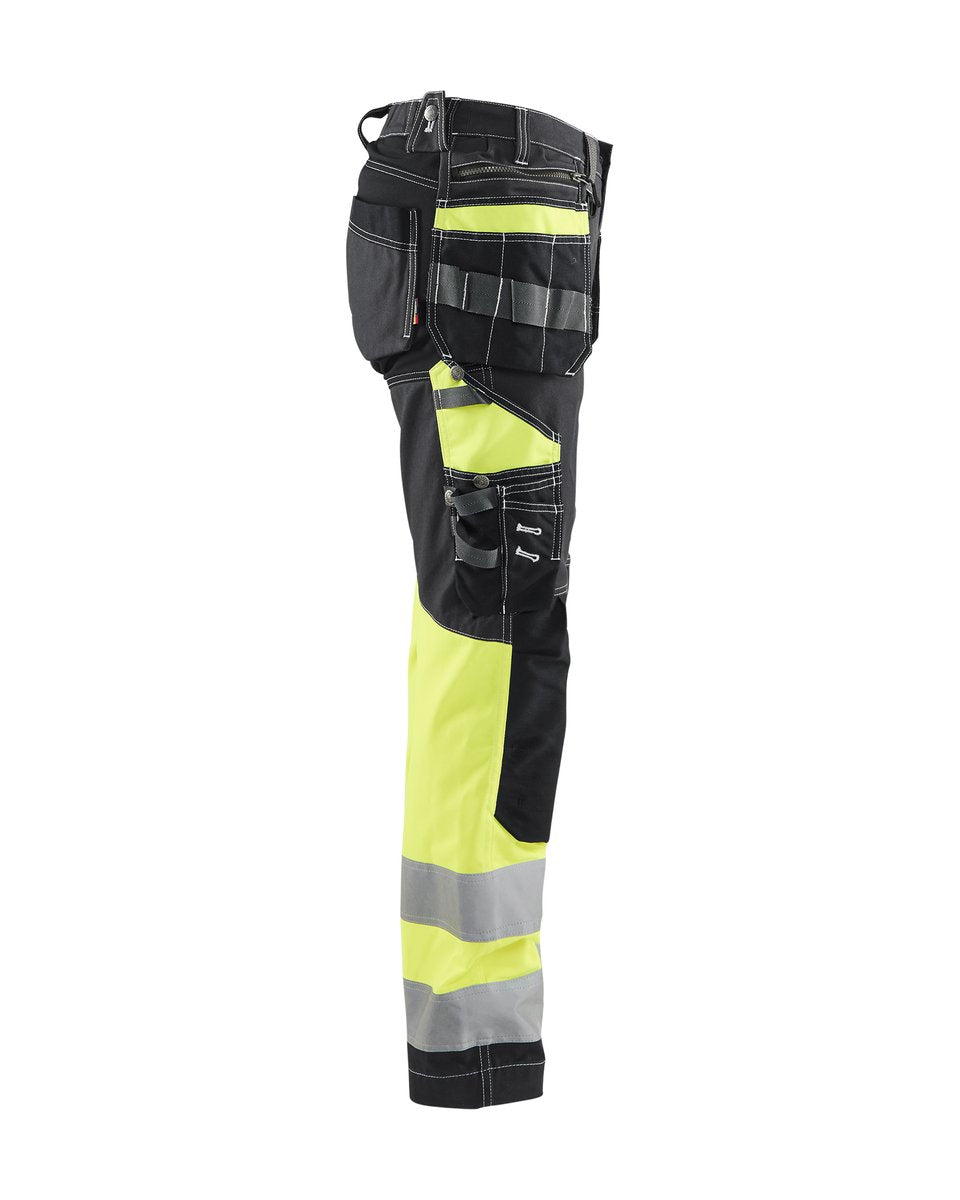 Blåkläder 7196 Dames High Vis werkbroek met stretch en gereedschapszakken katoen - Zwart/High Vis Geel