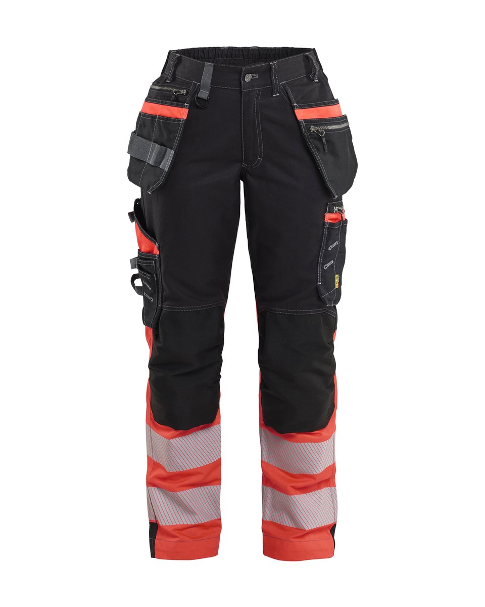 Blåkläder 7196 Dames High Vis werkbroek met stretch en gereedschapszakken katoen - Zwart/High Vis Rood