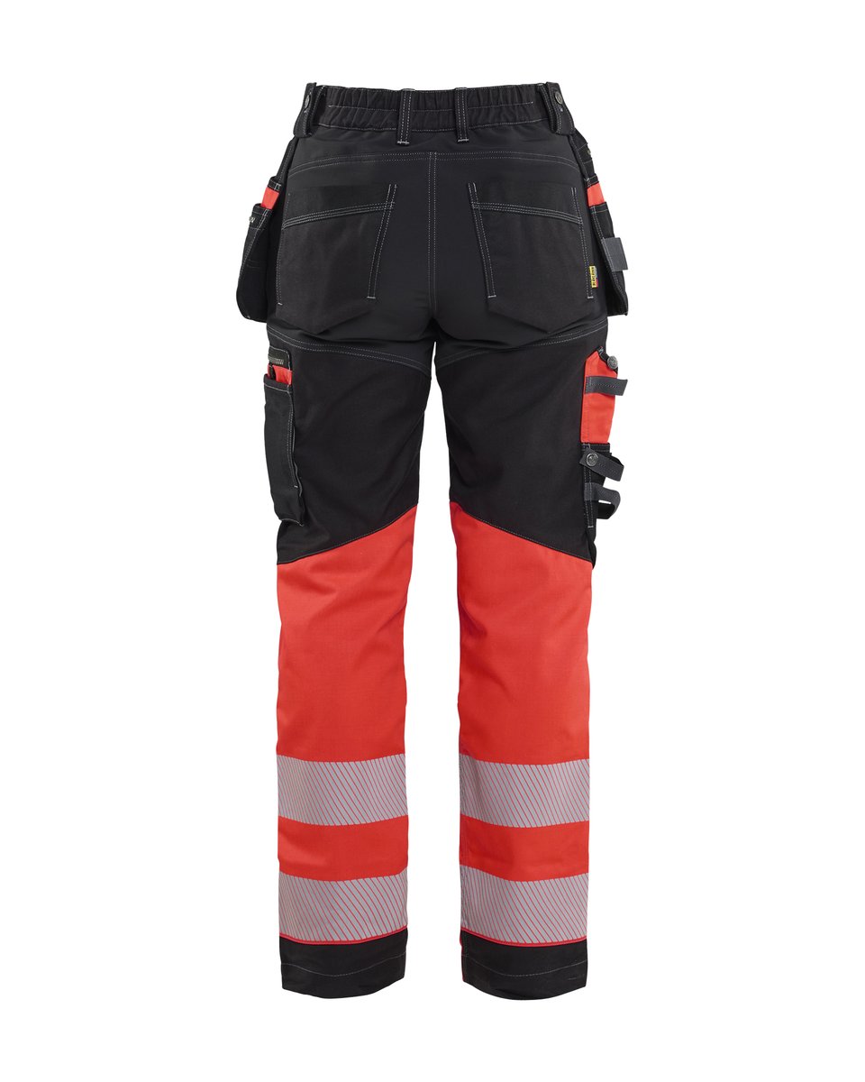 Blåkläder 7196 Dames High Vis werkbroek met stretch en gereedschapszakken katoen - Zwart/High Vis Rood