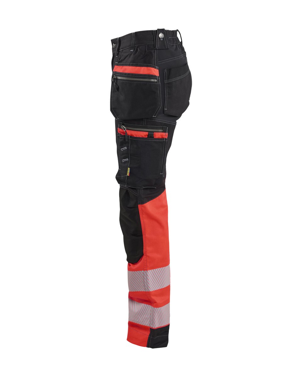 Blåkläder 7196 Dames High Vis werkbroek met stretch en gereedschapszakken katoen - Zwart/High Vis Rood