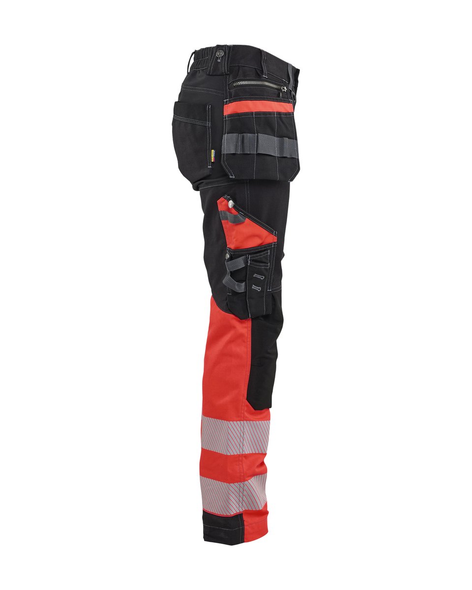 Blåkläder 7196 Dames High Vis werkbroek met stretch en gereedschapszakken katoen - Zwart/High Vis Rood