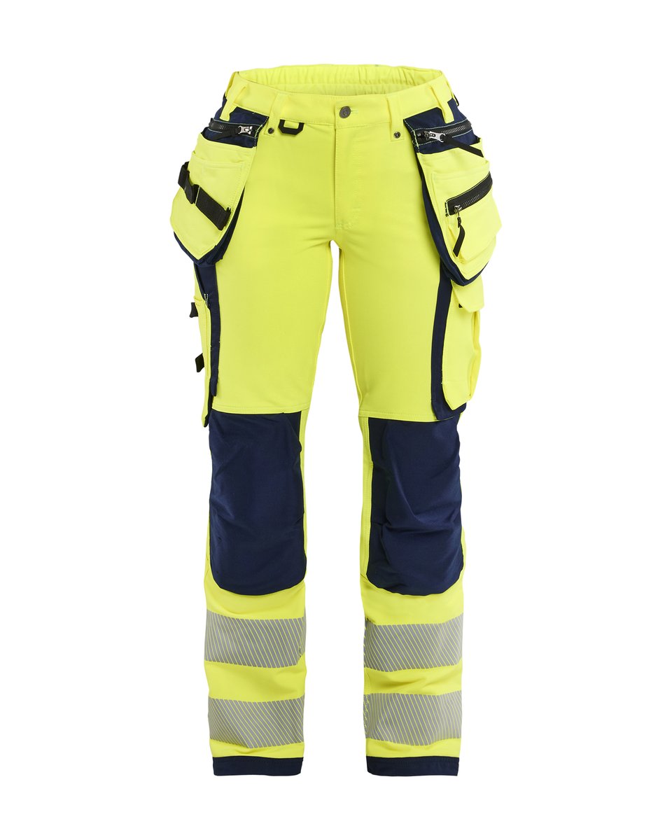 Blåkläder 7197 Dames High Vis werkbroek 4-weg stretch met gereedschapszakken - High Vis Geel/Marineblauw