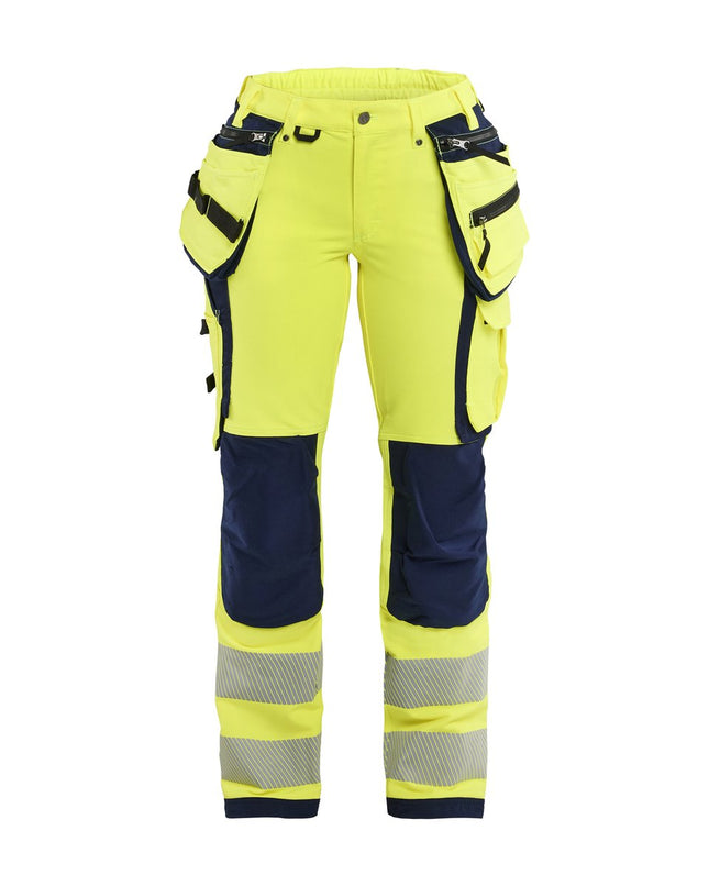 Blåkläder 7197 Dames High Vis werkbroek 4-weg stretch met gereedschapszakken - High Vis Geel/Marineblauw