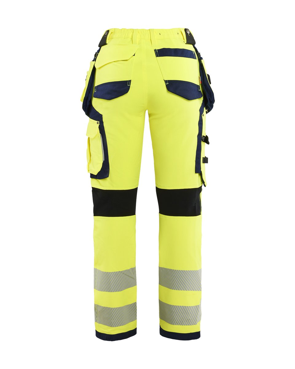 Blåkläder 7197 Dames High Vis werkbroek 4-weg stretch met gereedschapszakken - High Vis Geel/Marineblauw