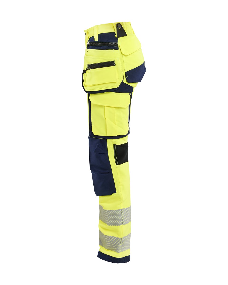 Blåkläder 7197 Dames High Vis werkbroek 4-weg stretch met gereedschapszakken - High Vis Geel/Marineblauw