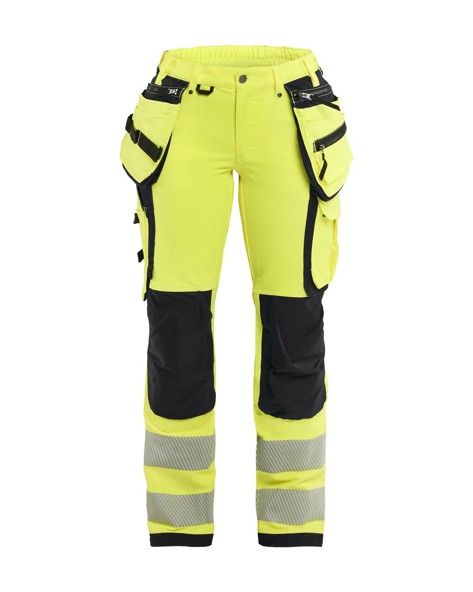 Blåkläder 7197 Dames High Vis werkbroek 4-weg stretch met gereedschapszakken - High Vis Geel/Zwart