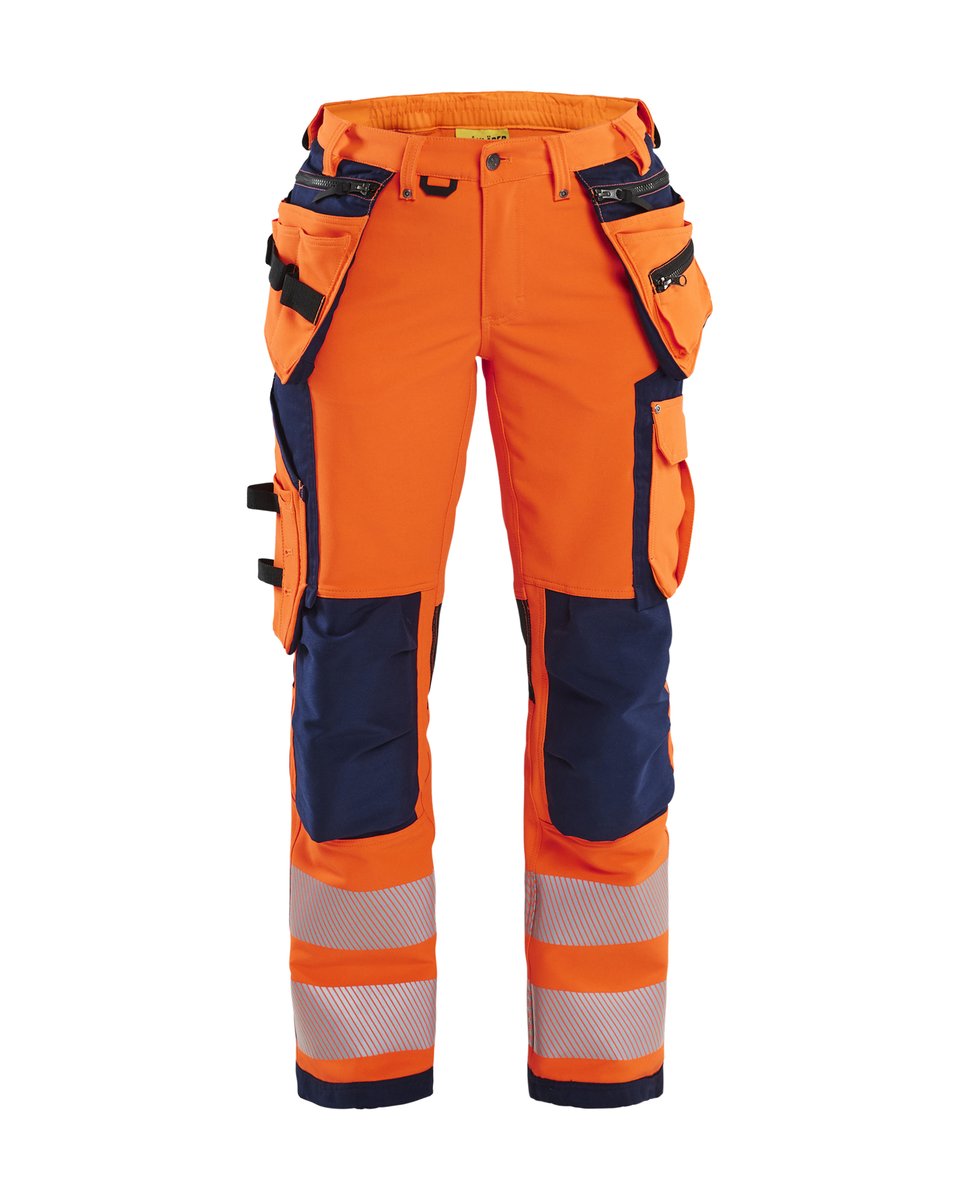 Blåkläder 7197 Dames High Vis werkbroek 4-weg stretch met gereedschapszakken - High Vis Oranje/Marineblauw
