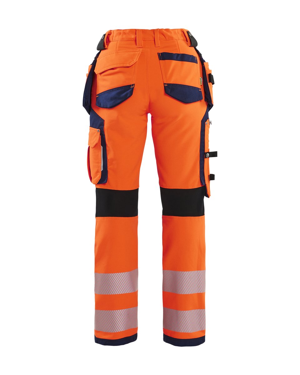 Blåkläder 7197 Dames High Vis werkbroek 4-weg stretch met gereedschapszakken - High Vis Oranje/Marineblauw