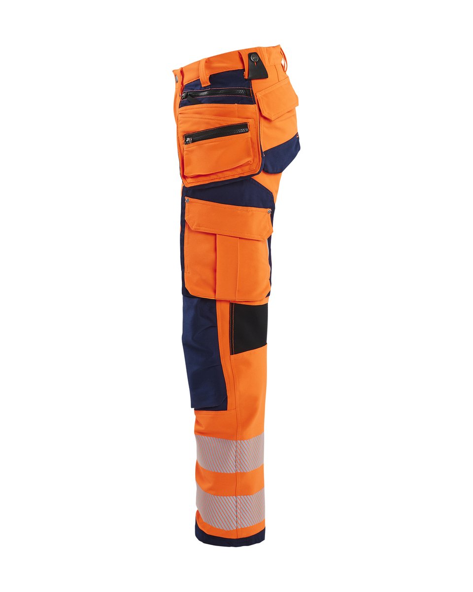 Blåkläder 7197 Dames High Vis werkbroek 4-weg stretch met gereedschapszakken - High Vis Oranje/Marineblauw