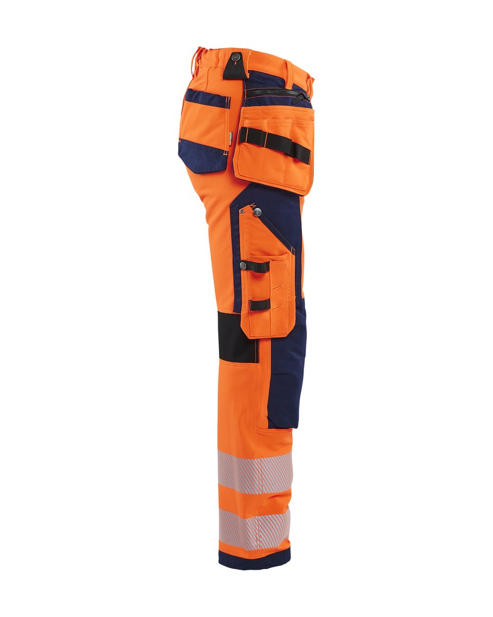 Blåkläder 7197 Dames High Vis werkbroek 4-weg stretch met gereedschapszakken - High Vis Oranje/Marineblauw