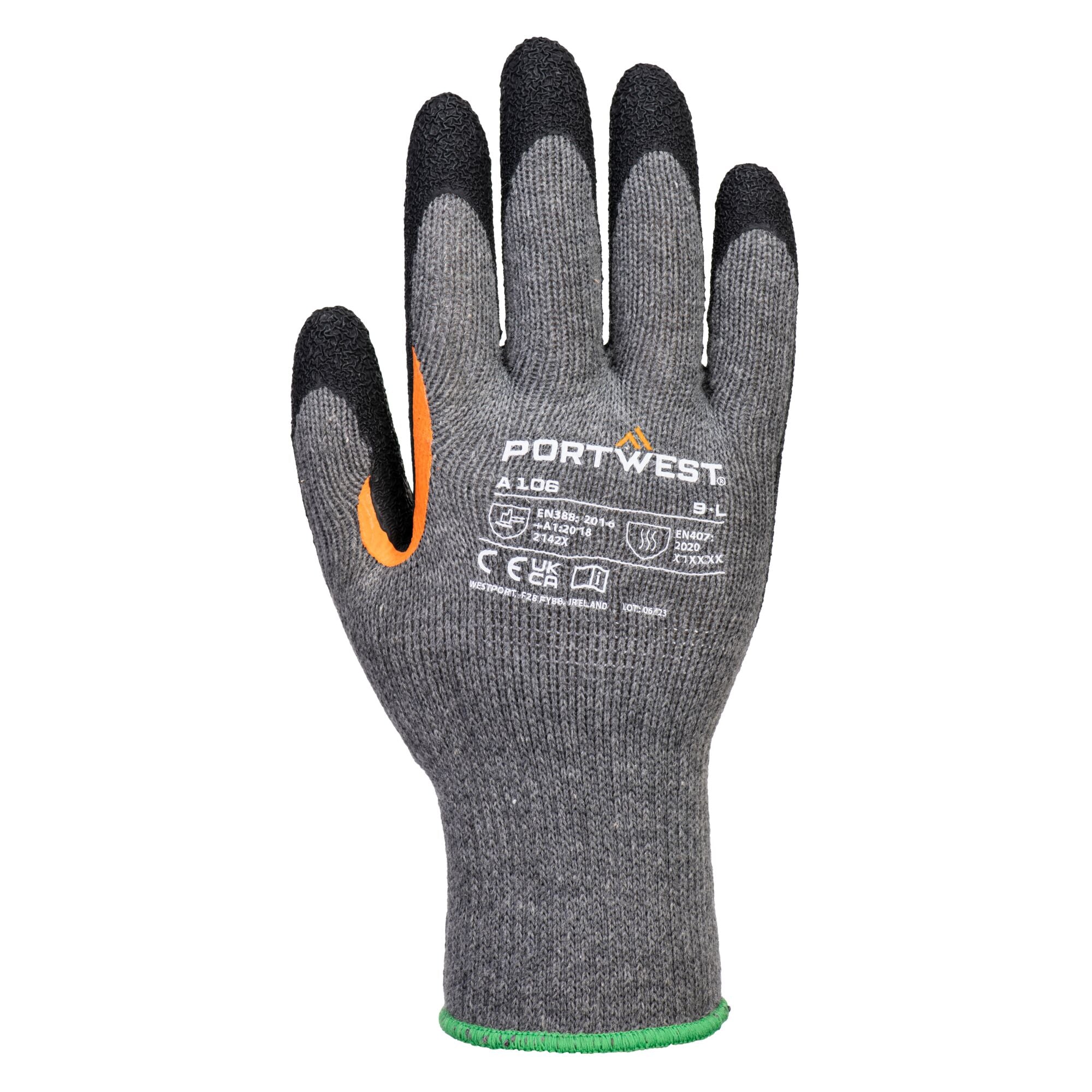 Grip 10 latex handschoen met versterkt duimkruis (Pk12) - Grijs/zwart - achterkant