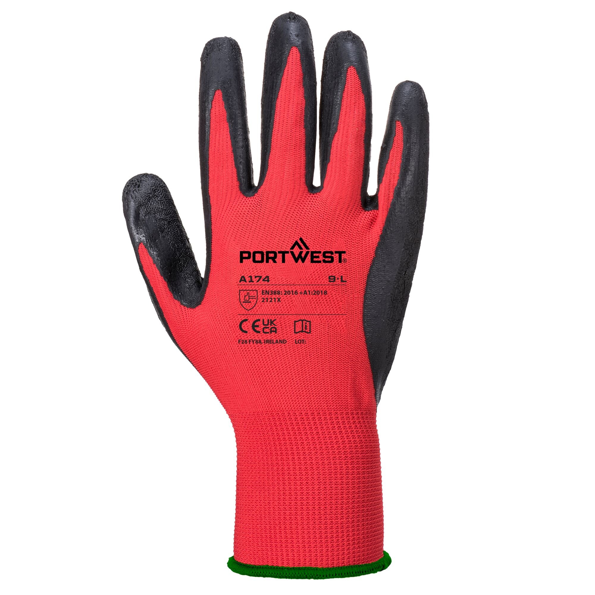 Flex Grip Latex Handschoen - Rood/Zwart - achterkant