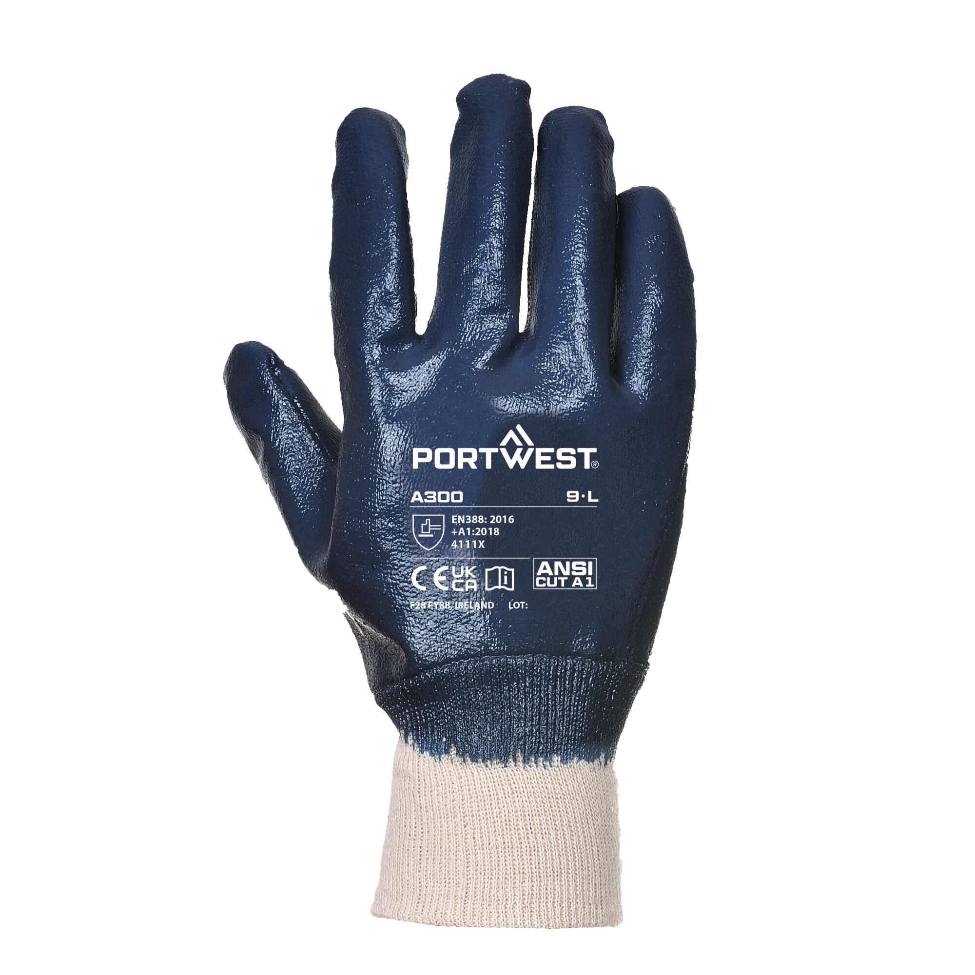 Nitril handschoen met gebreid manchet - Marine - achterkant
