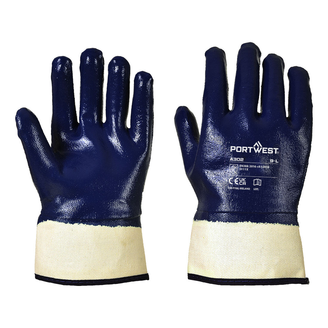 Portwest Volledig Gedipte Nitril Veiligheids Manchet Handschoenen