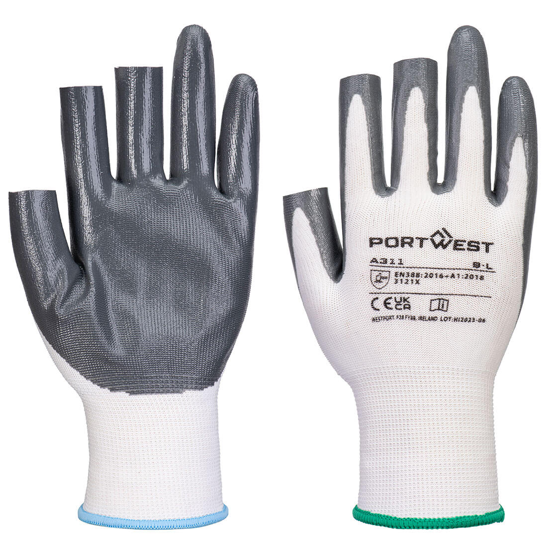 Grip 13 Nitril 3 vingerloze Handschoen (Pk12) - White/Grey