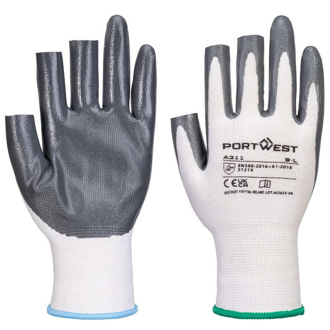 Grip 13 Nitril 3 vingerloze Handschoen (Pk12) - White/Grey