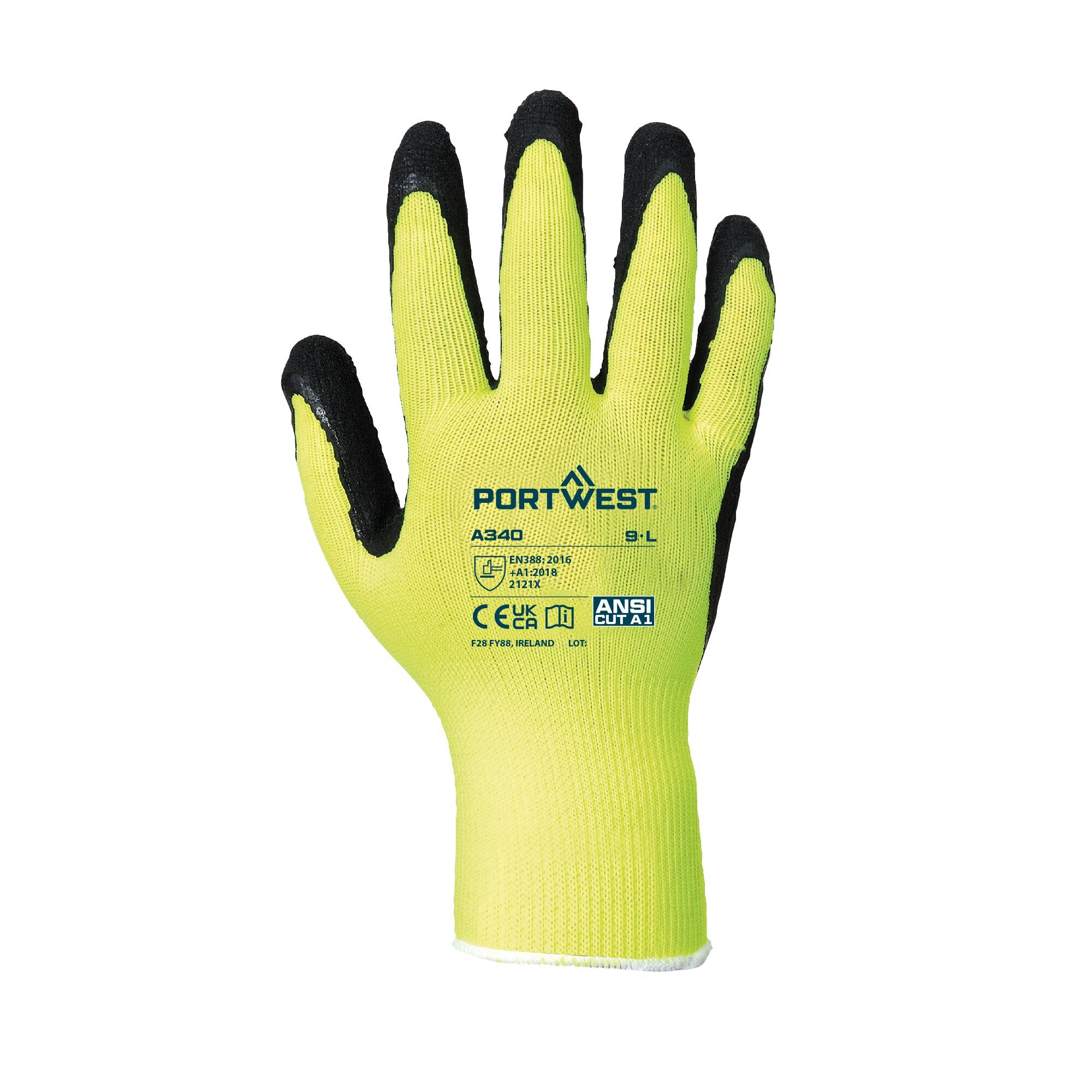 Hi-Vis Grip Handschoen - Latex - Geel - achterkant