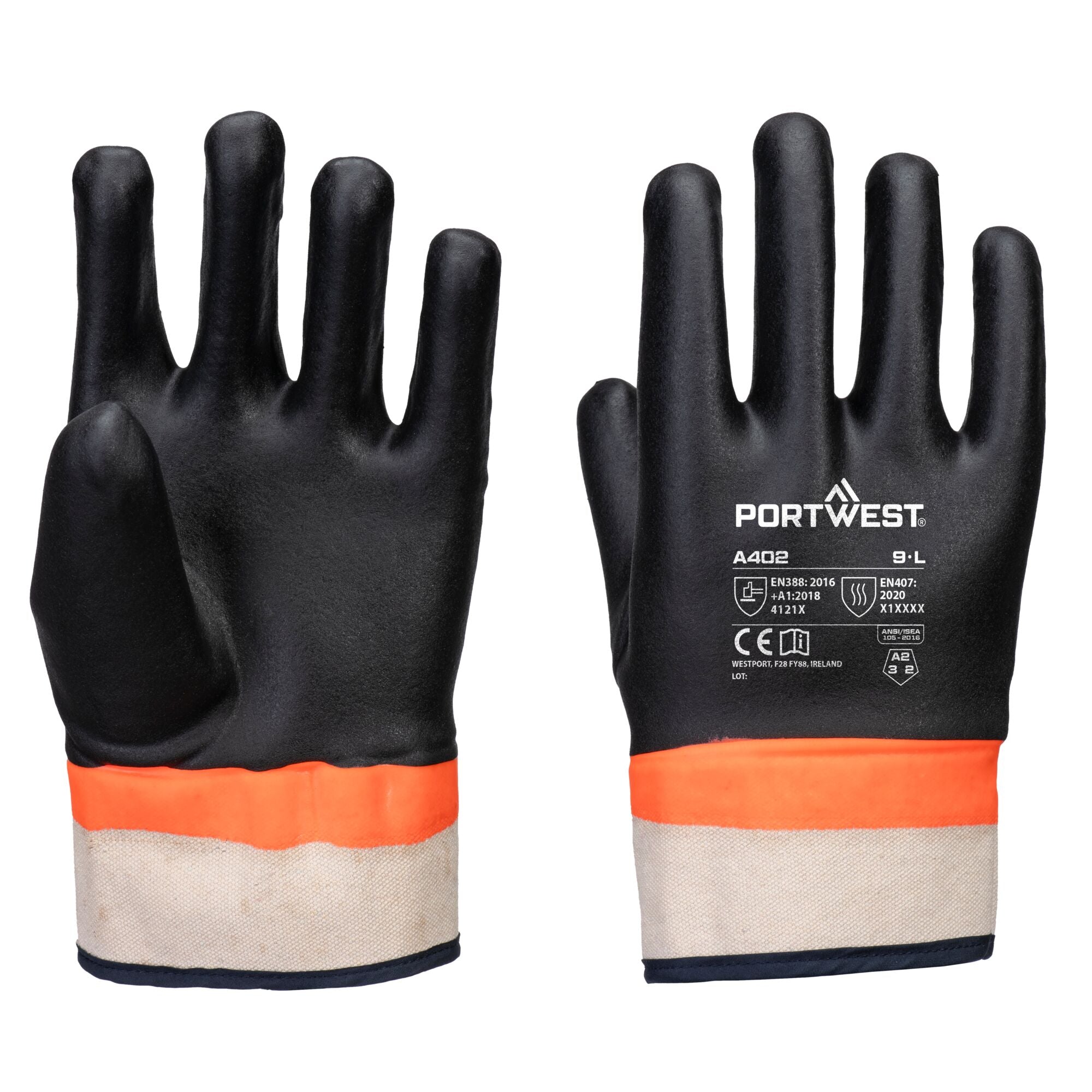 Grip PVC Sandy Dubbel gedipte handschoen - Zwart/Oranje
