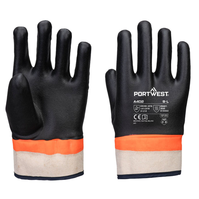 Grip PVC Sandy Dubbel gedipte handschoen - Zwart/Oranje