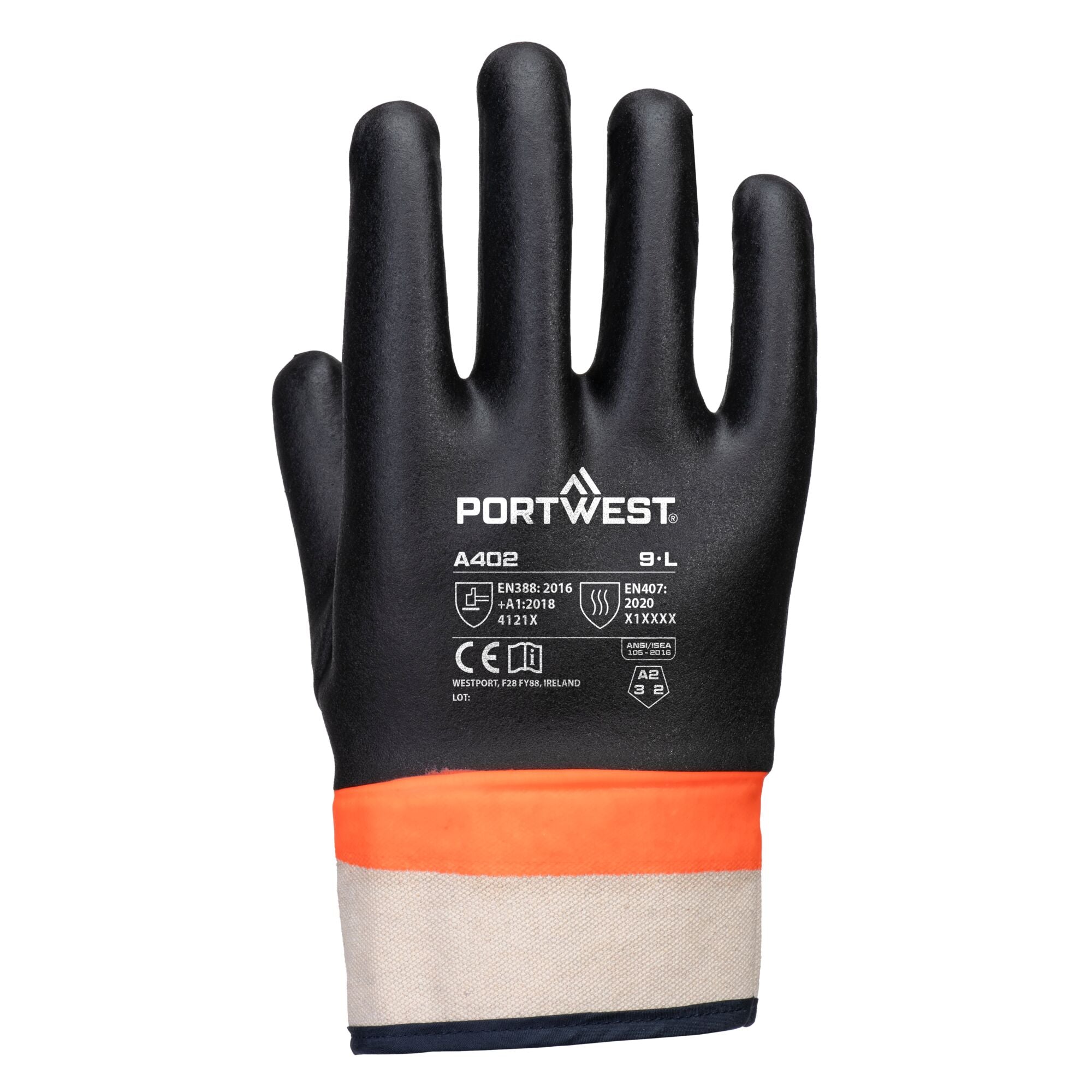 Grip PVC Sandy Dubbel gedipte handschoen - Zwart/Oranje - achterkant