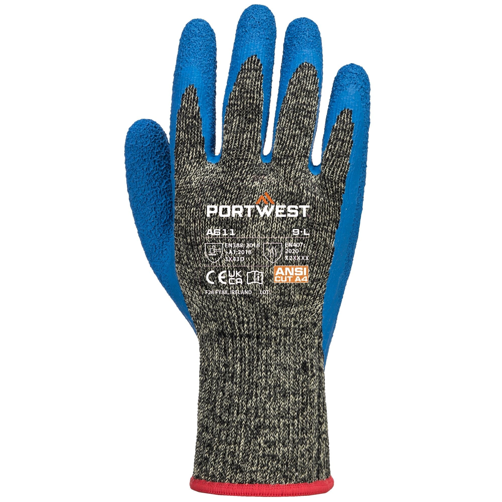 Snijbestendige Aramide/Latex handschoen - Zwart/Blauw - achterkant