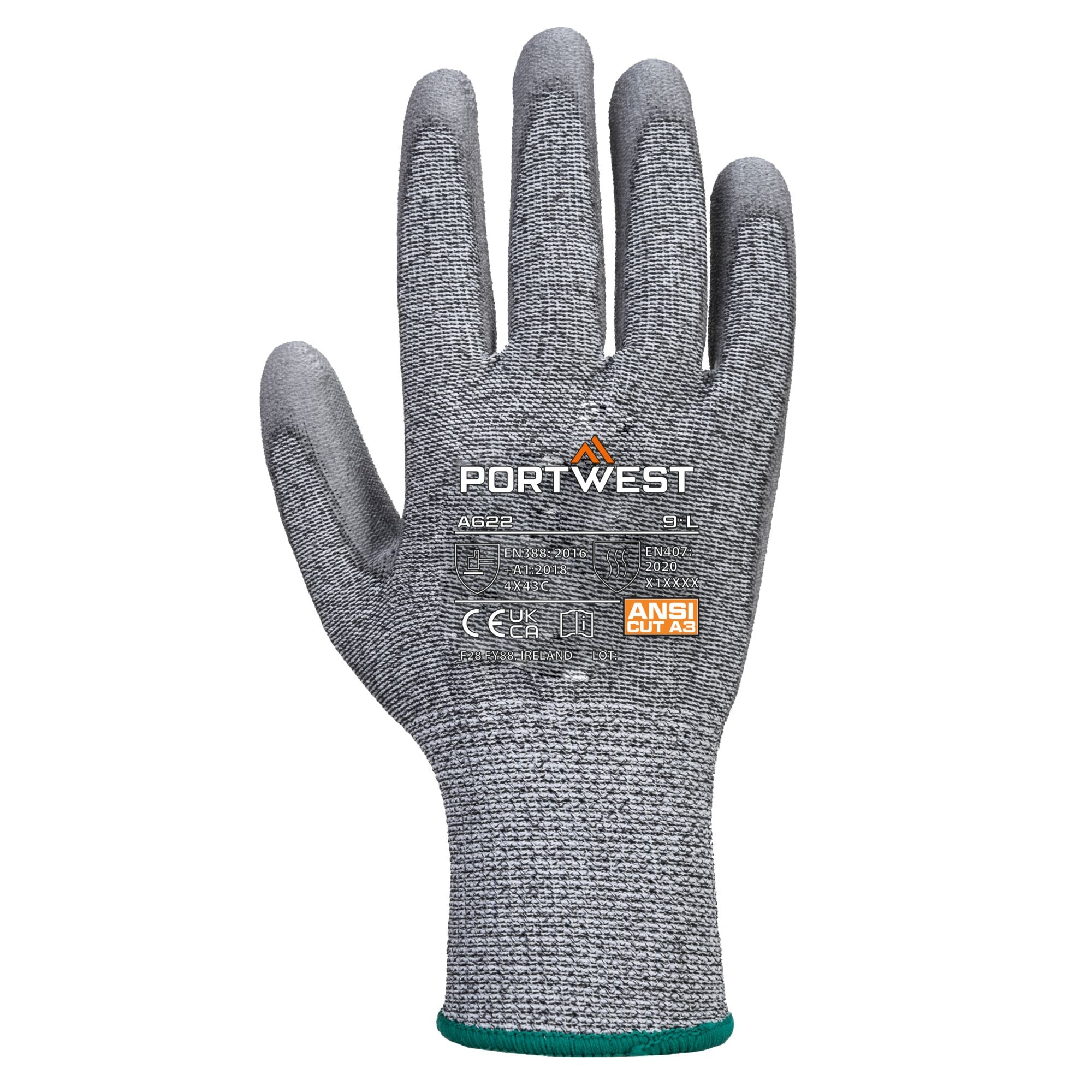 MR Snijbestendige handschoen met PU handpalm - Grijs - achterkant