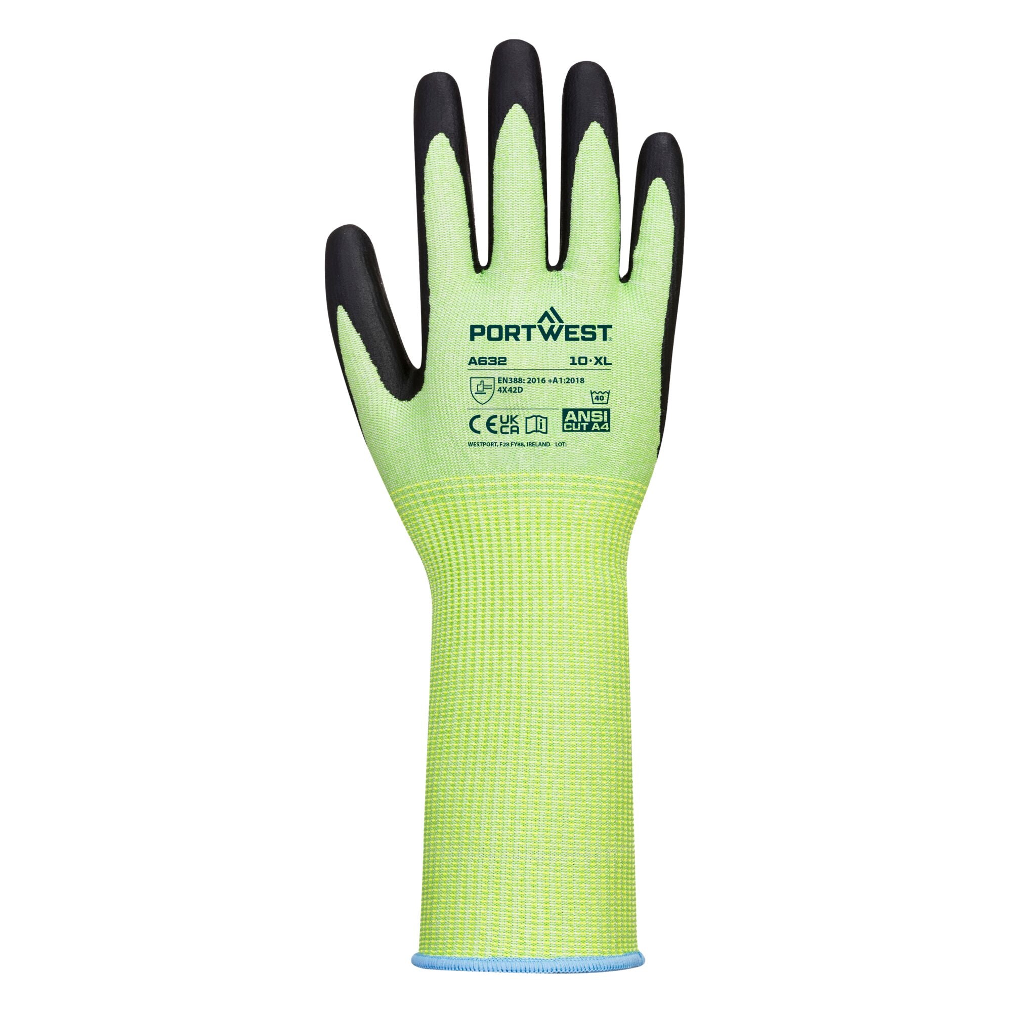 Groene Snijbestendige Handschoen Lange Manchet - Groen/Zwart - achterkant