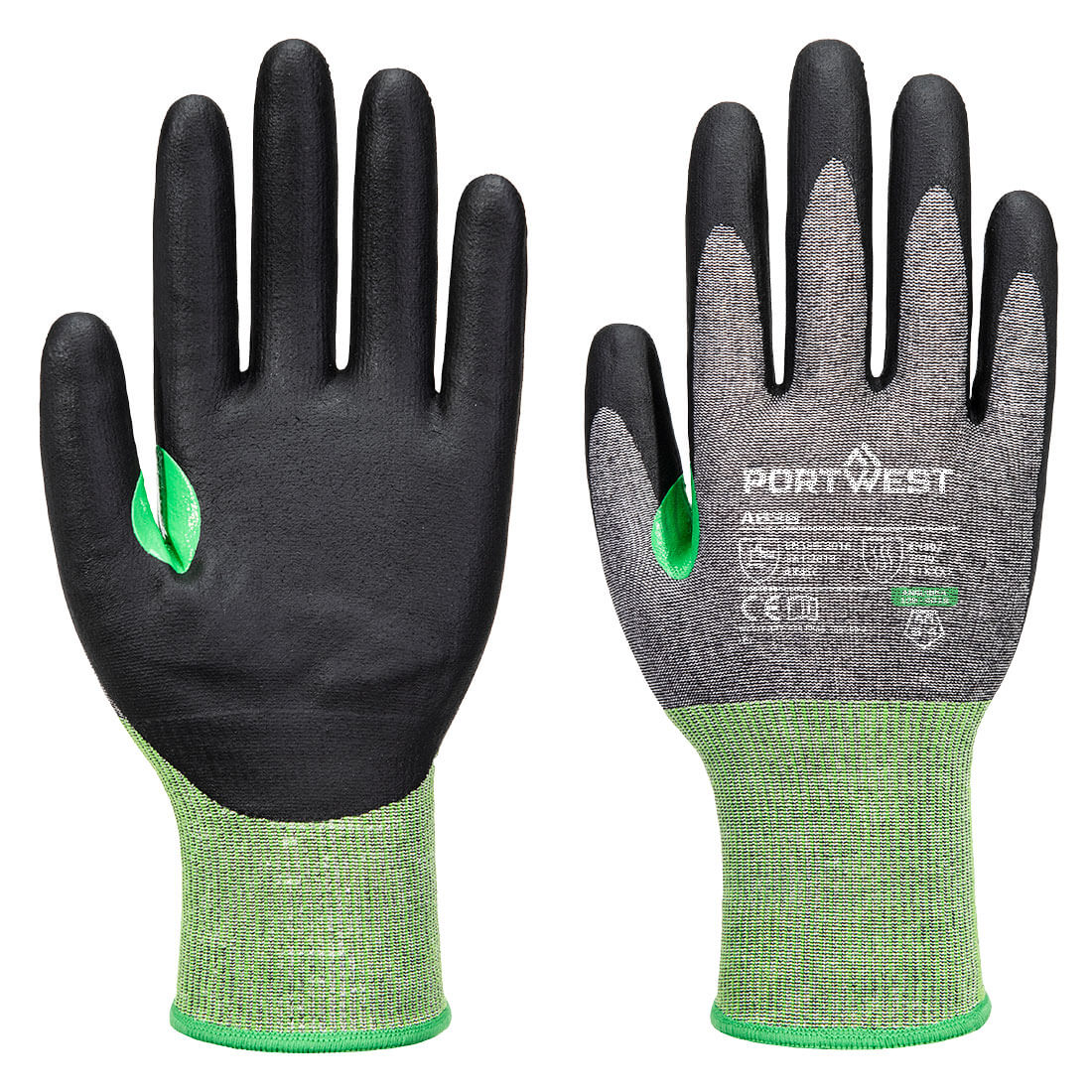 Portwest A636 CS Cut C18 nitril snijbestendige handschoen, grijs met zwarte handpalm