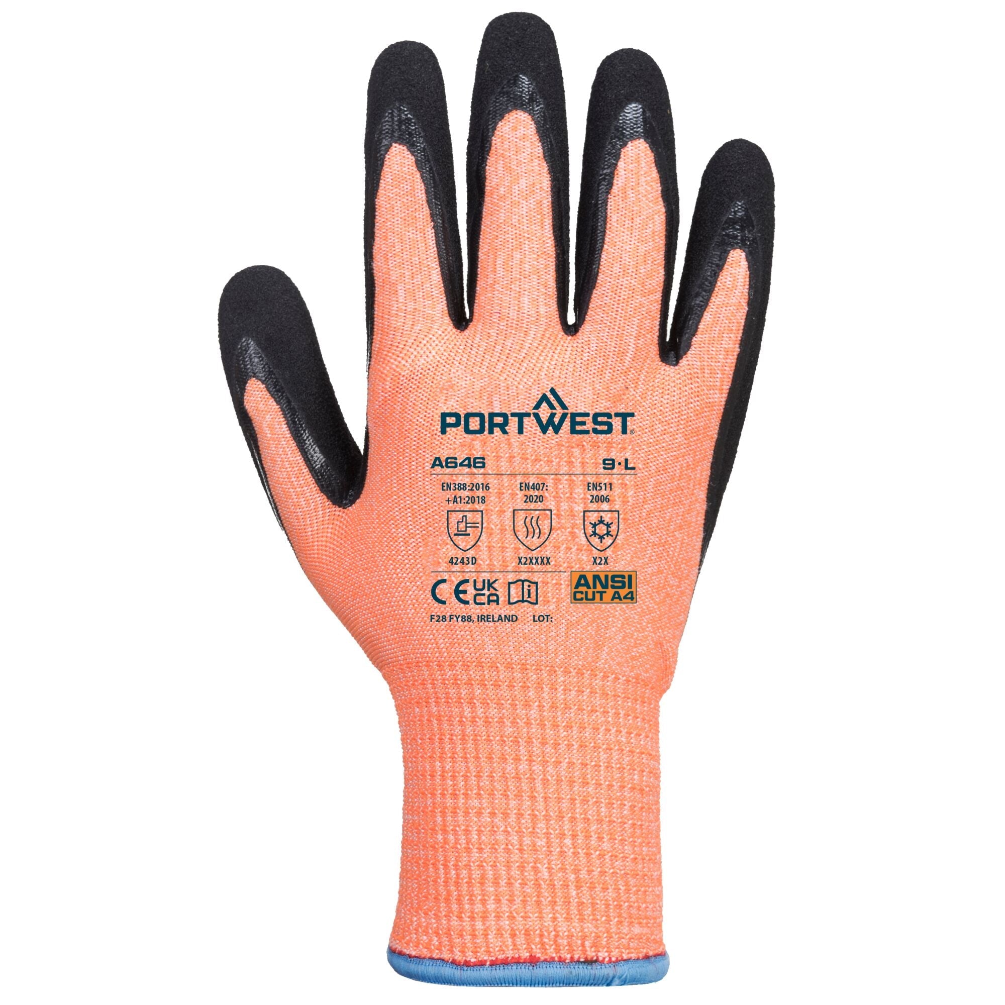 Vis-Tex Snijbestendige D13 Nitril Handschoen - Oranje/Zwart - achterkant