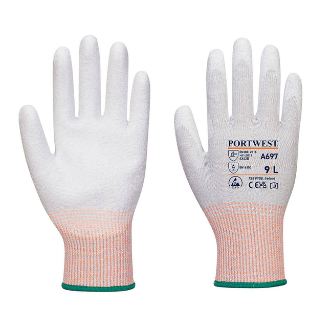 LR13 ESD PU Palm Handschoen (12 pr) - Grey/White
