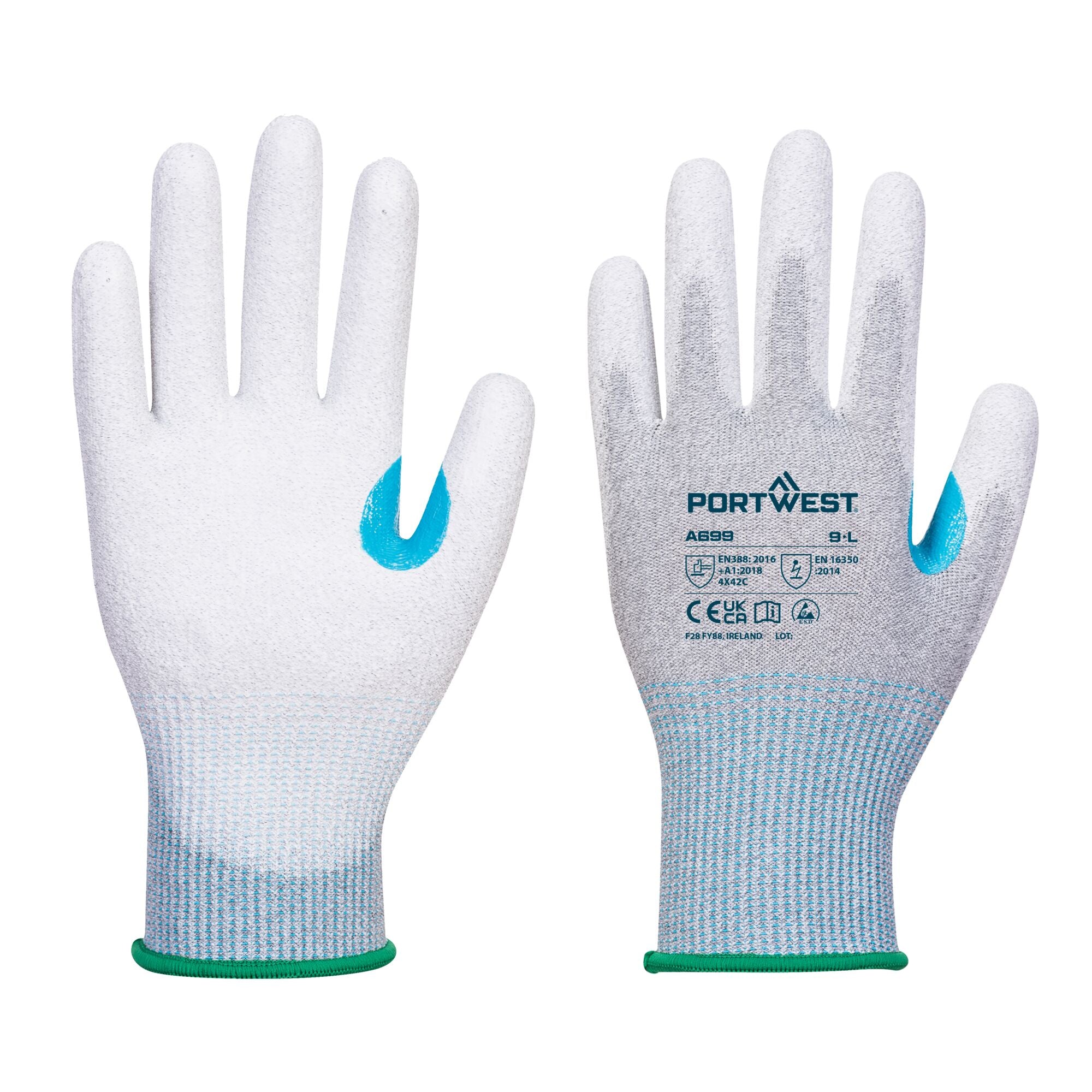 LR13 ESD PU Palm Handschoen - 12 pr. - Grijs/Wit