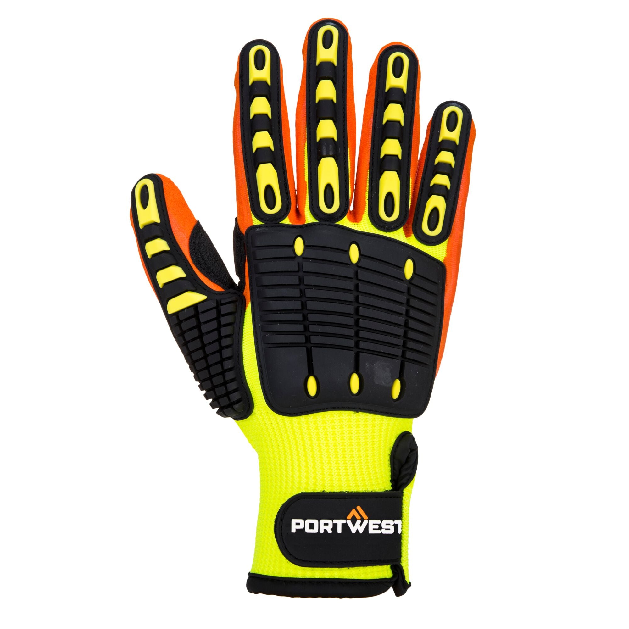 Impact 13 Nitril Handschoen met Versterkte Palm - geel/oranje - achterkant