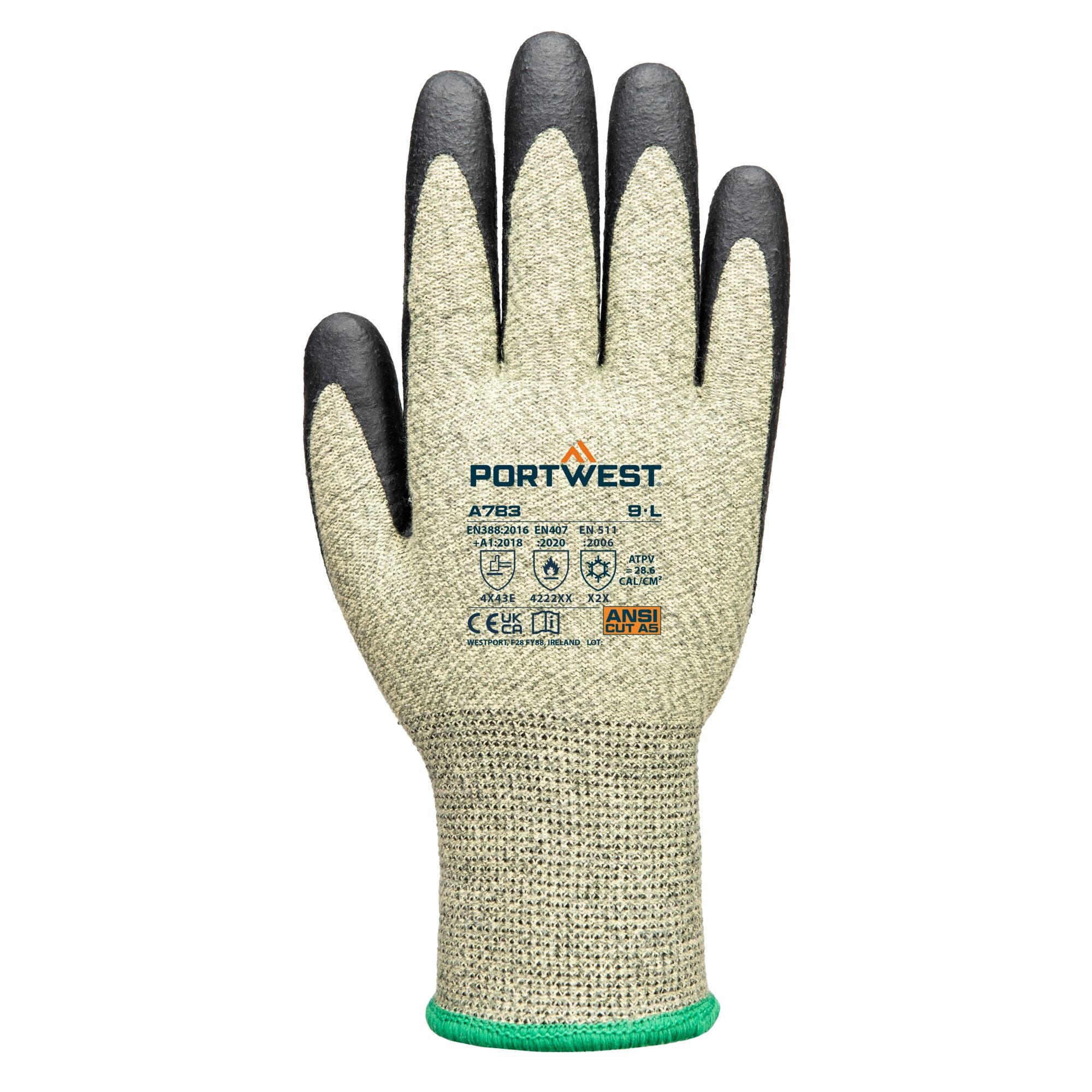 Arc Grip 13E Niveau 3 Handschoen - Groen/Zwart - achterkant