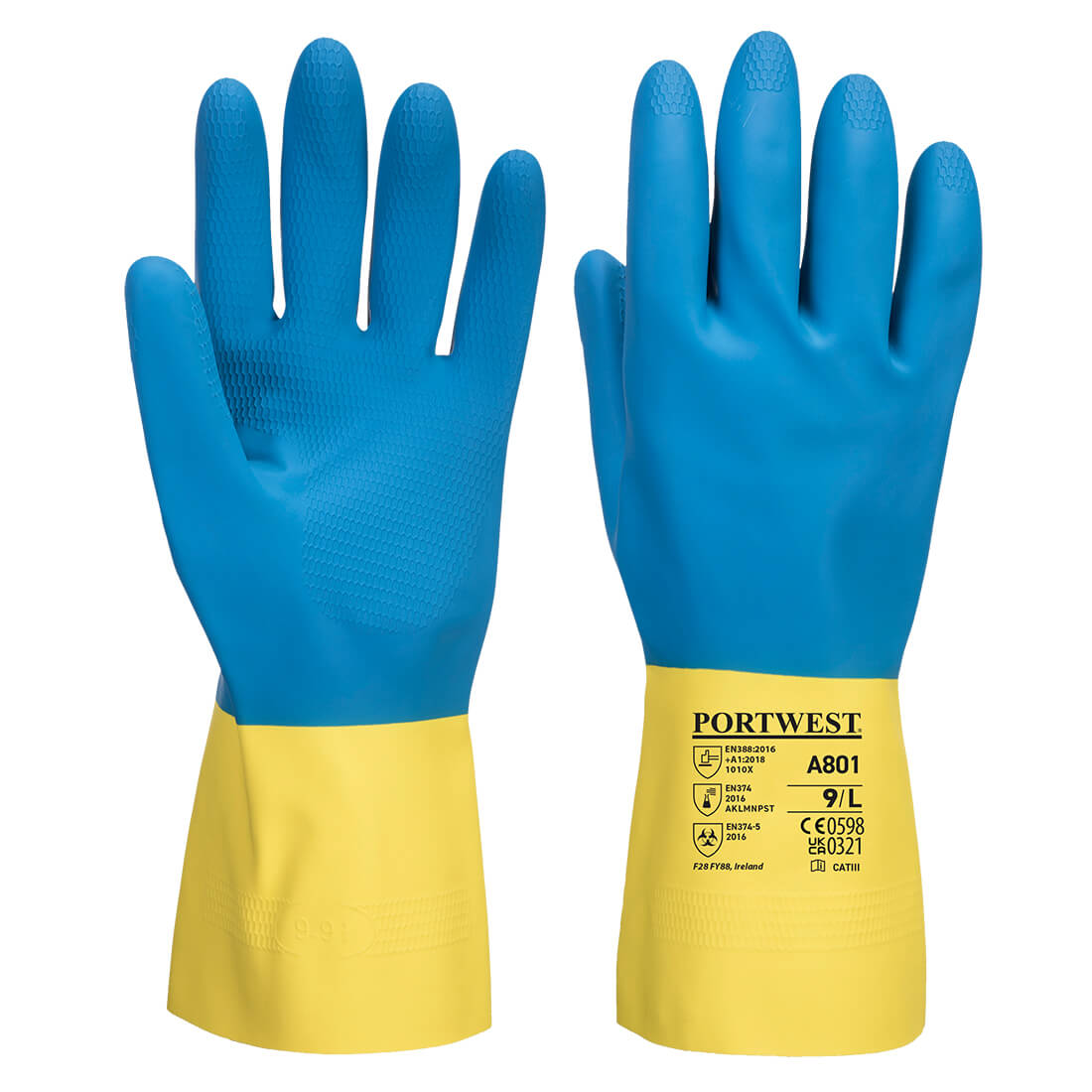 Chem 300 Latex Double Dipped Gauntlet - Yellow/Blue