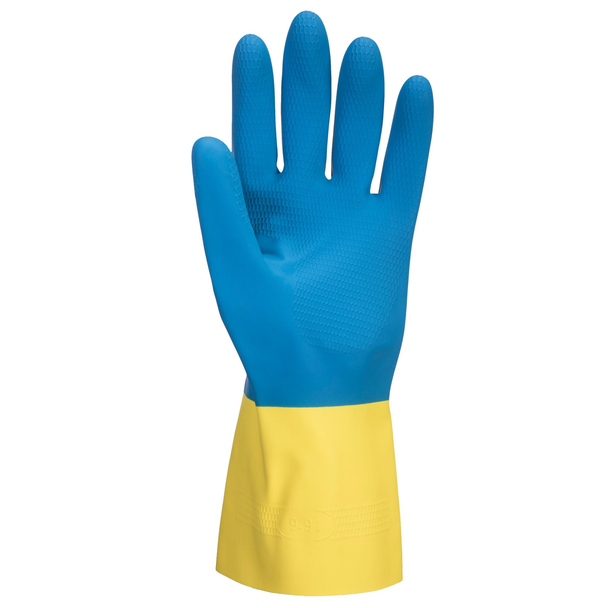 Dubbel gecoate latex handschoen - Geel/Blauw - voorkant
