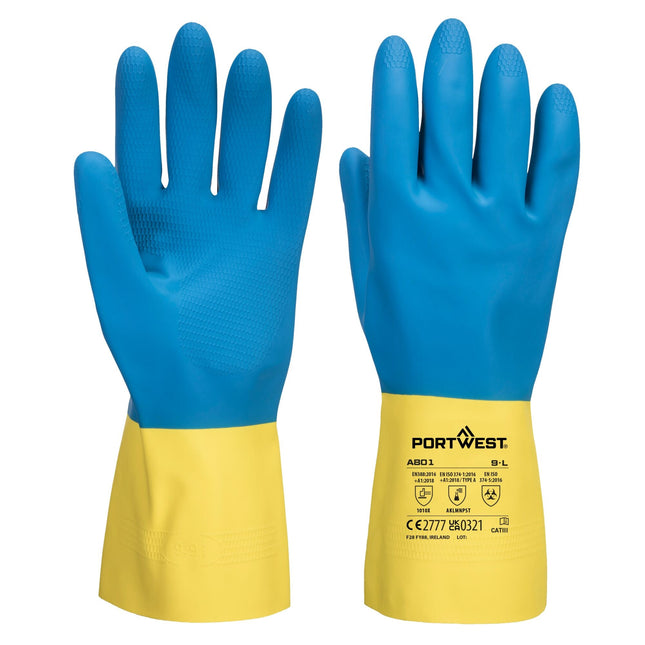 Dubbel gecoate latex handschoen - Geel/Blauw