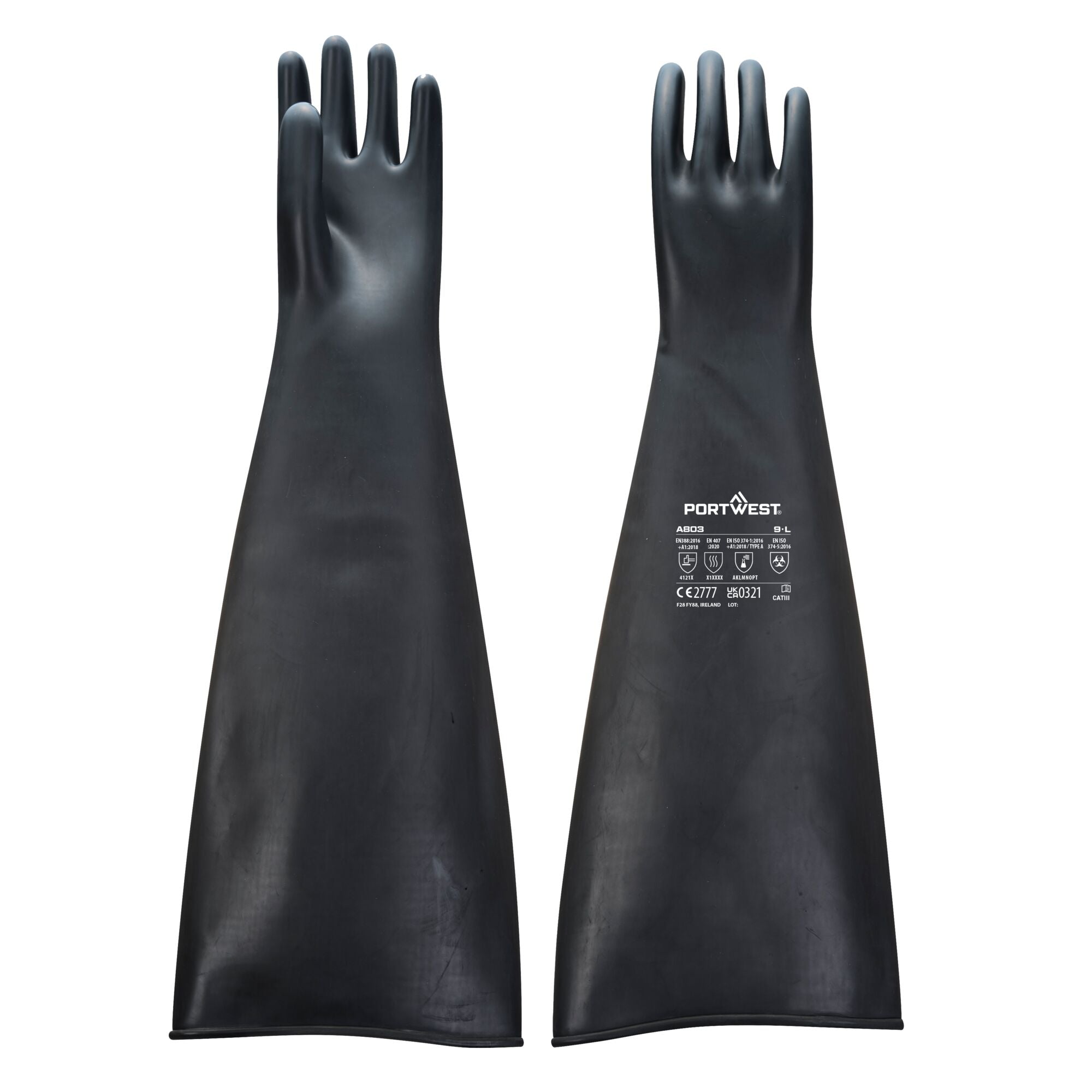 Zwaargewicht latex-rubberhandschoen 600 mm - Zwart
