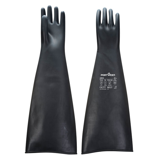 Zwaargewicht latex-rubberhandschoen 600 mm - Zwart