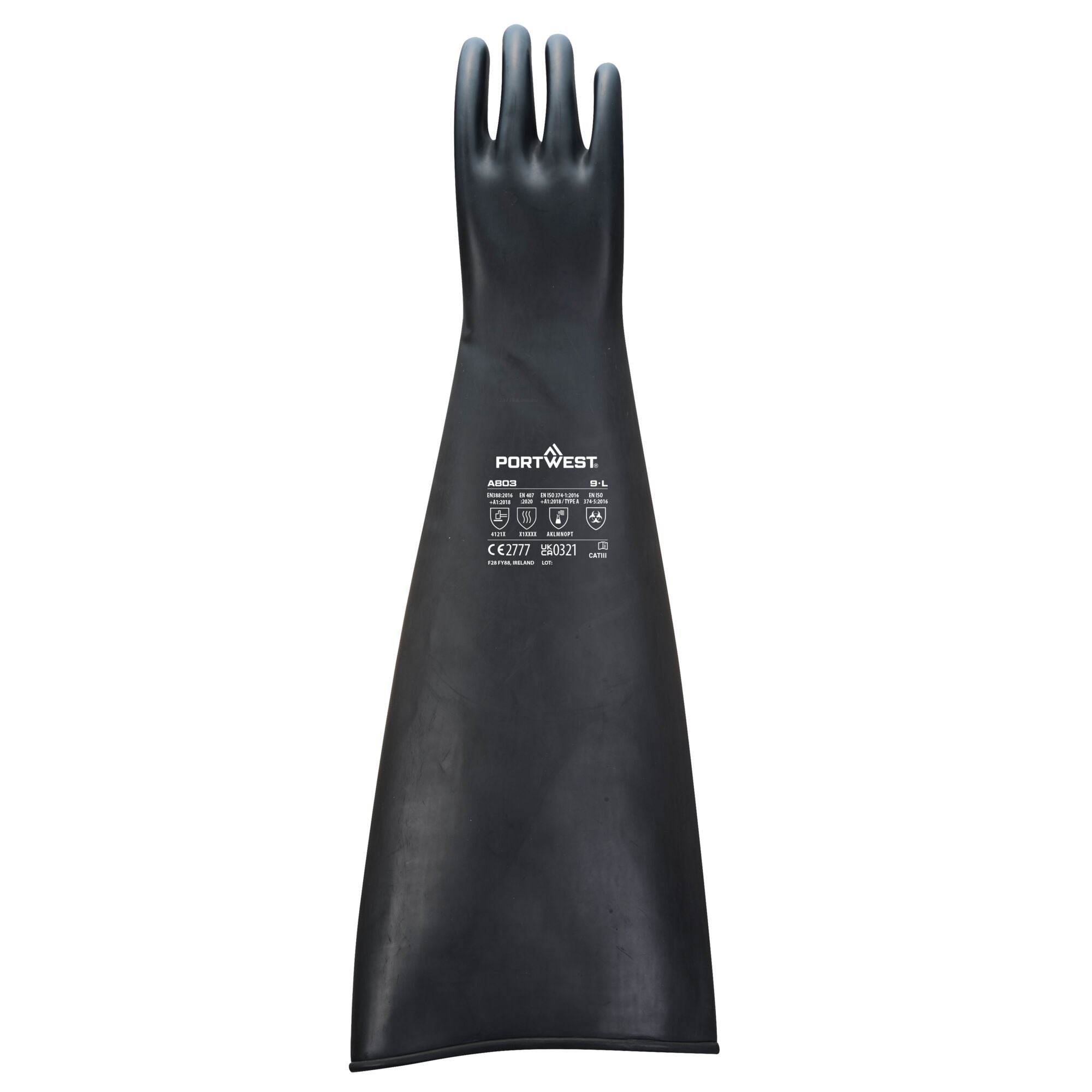 Zwaargewicht latex-rubberhandschoen 600 mm - Zwart - achterkant